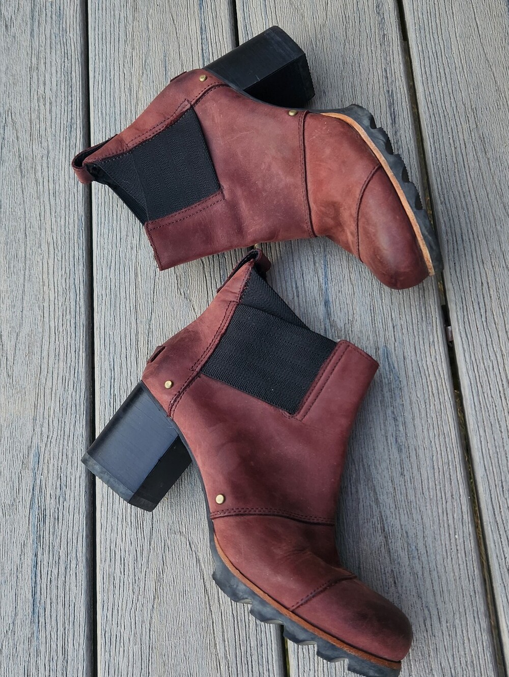 Sorel Wine Addington Leather Chelsea Lug Heel Booties